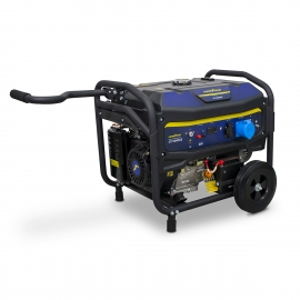 groupe électrogène de chantier avec poignée et roulettes pour faciliter le transport.